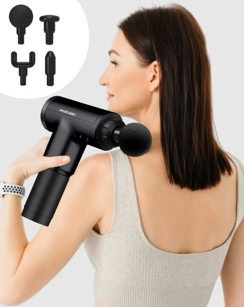 Mildcares Full Body Massager Gun for Pain Relief | Deep Tissue Therapy | 6-Speed Settings, 4 Heads, Rechargeable Silent Motor – Electric Massager for Pain Relief Massager  (Black)
