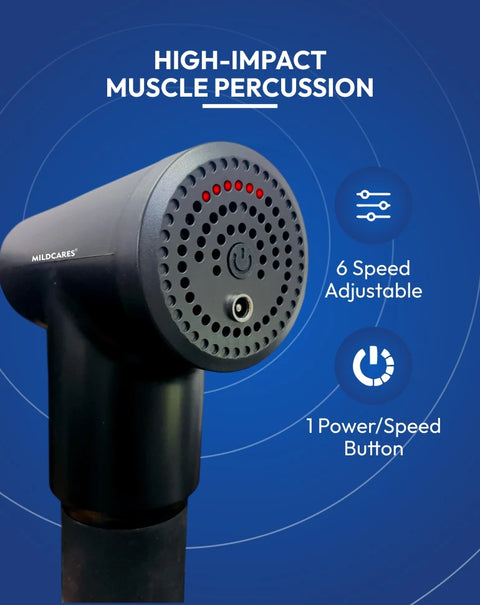 Mildcares Full Body Massager Gun for Pain Relief | Deep Tissue Therapy | 6-Speed Settings, 4 Heads, Rechargeable Silent Motor – Electric Massager for Pain Relief Massager  (Black)