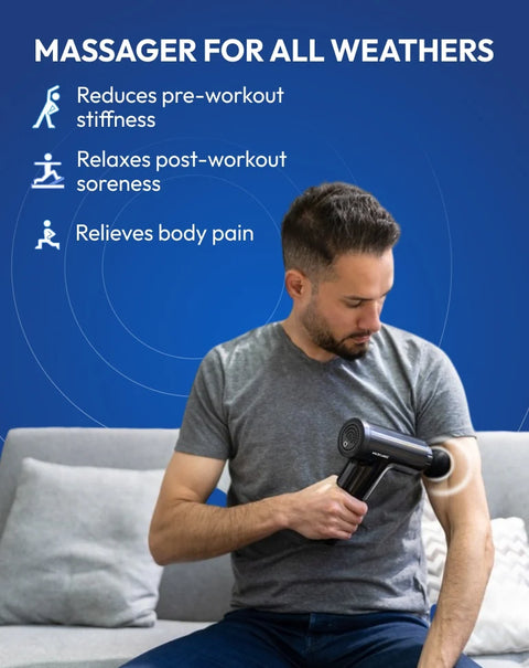 Mildcares Full Body Massager Gun for Pain Relief | Deep Tissue Therapy | 6-Speed Settings, 4 Heads, Rechargeable Silent Motor – Electric Massager for Pain Relief Massager  (Black)