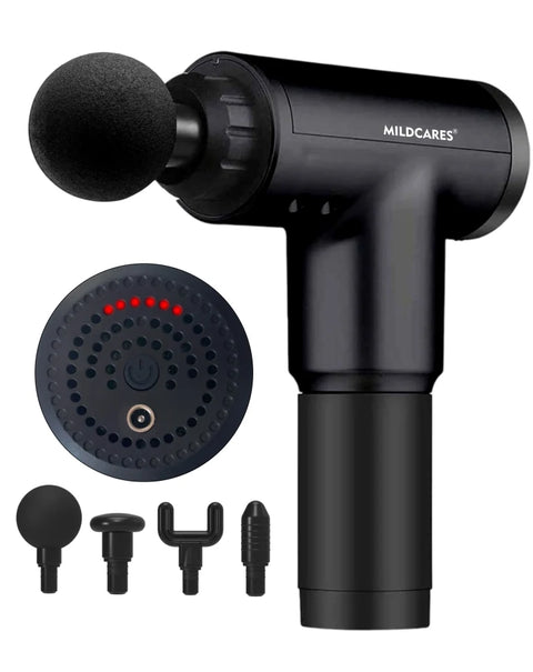 Mildcares Full Body Massager Gun for Pain Relief | Deep Tissue Therapy | 6-Speed Settings, 4 Heads, Rechargeable Silent Motor – Electric Massager for Pain Relief Massager  (Black)