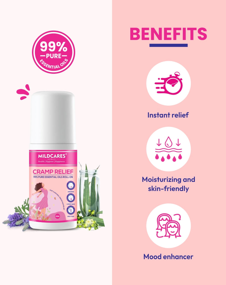 MildCares Cramp Relief 99% Pure Essential Oils Roll On–  40ml | Quick, Targeted, and Effective Relief