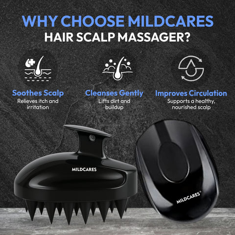 MildCares Mouse Scalp Massager (Black) | Soft Silicone Bristles Comb for Gentle Scalp Exfoliation, Deep Cleaning & Relaxing Dry/Wet Head Massage | All Hair Types | Shampoo Brush for Men & Women