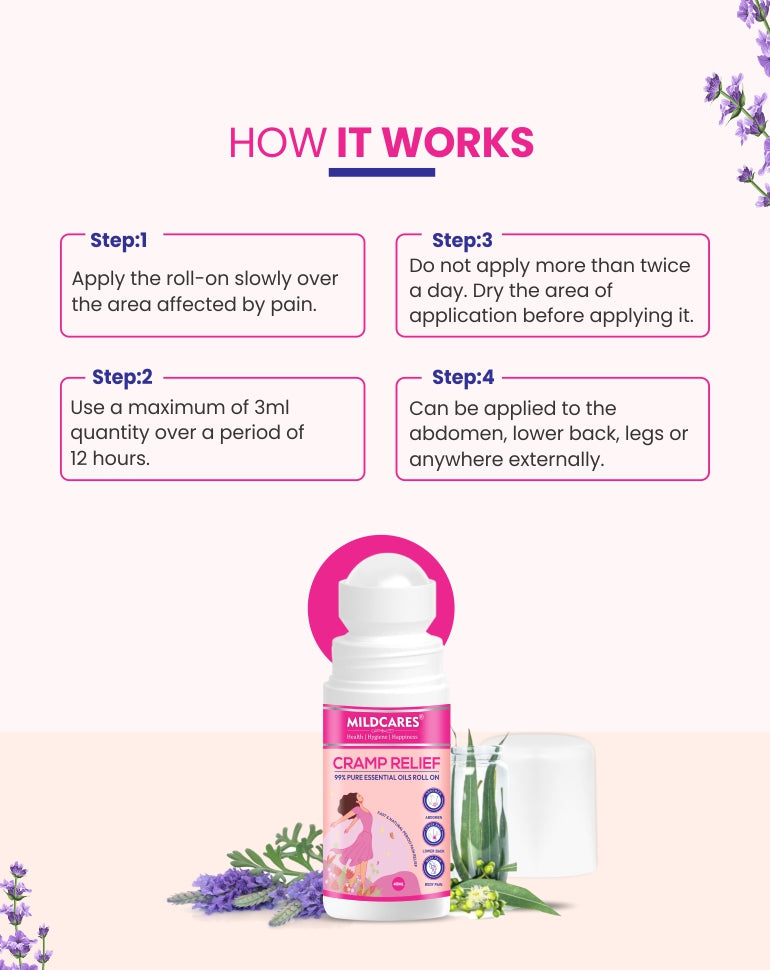 MildCares Cramp Relief 99% Pure Essential Oils Roll On–  40ml | Quick, Targeted, and Effective Relief