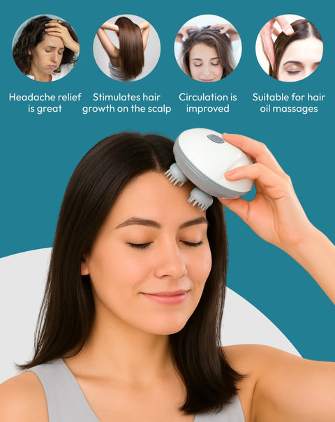 MildCares Smart Scalp Massager | Rechargeable & Portable Head Massager with 4 Rotating Nodes for Hair Growth, Relaxation & Stress Relief Massager