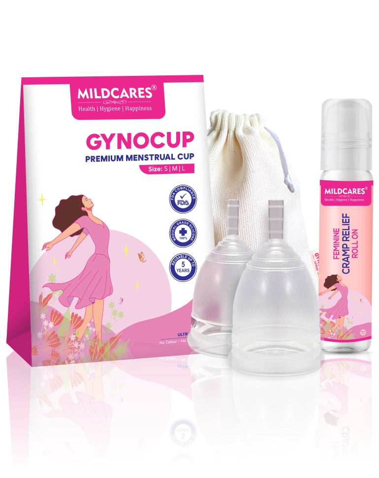 Pack Of 2 Gynocup Menstrual Cup (Free Cramp Relief Roll On)