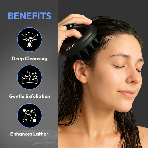 MildCares Mouse Scalp Massager (Black) | Soft Silicone Bristles Comb for Gentle Scalp Exfoliation, Deep Cleaning & Relaxing Dry/Wet Head Massage | All Hair Types | Shampoo Brush for Men & Women