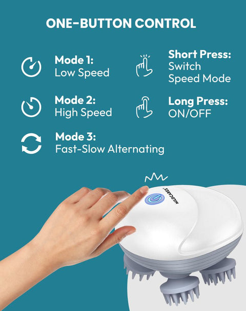 MildCares Smart Scalp Massager | Rechargeable & Portable Head Massager with 4 Rotating Nodes for Hair Growth, Relaxation & Stress Relief Massager