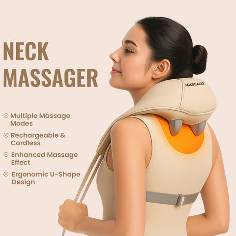 MildCares Rechargeable 4D Shiatsu Neck & Shoulder Massager with Heat Therapy – Ideal for Neck, Shoulders & Back