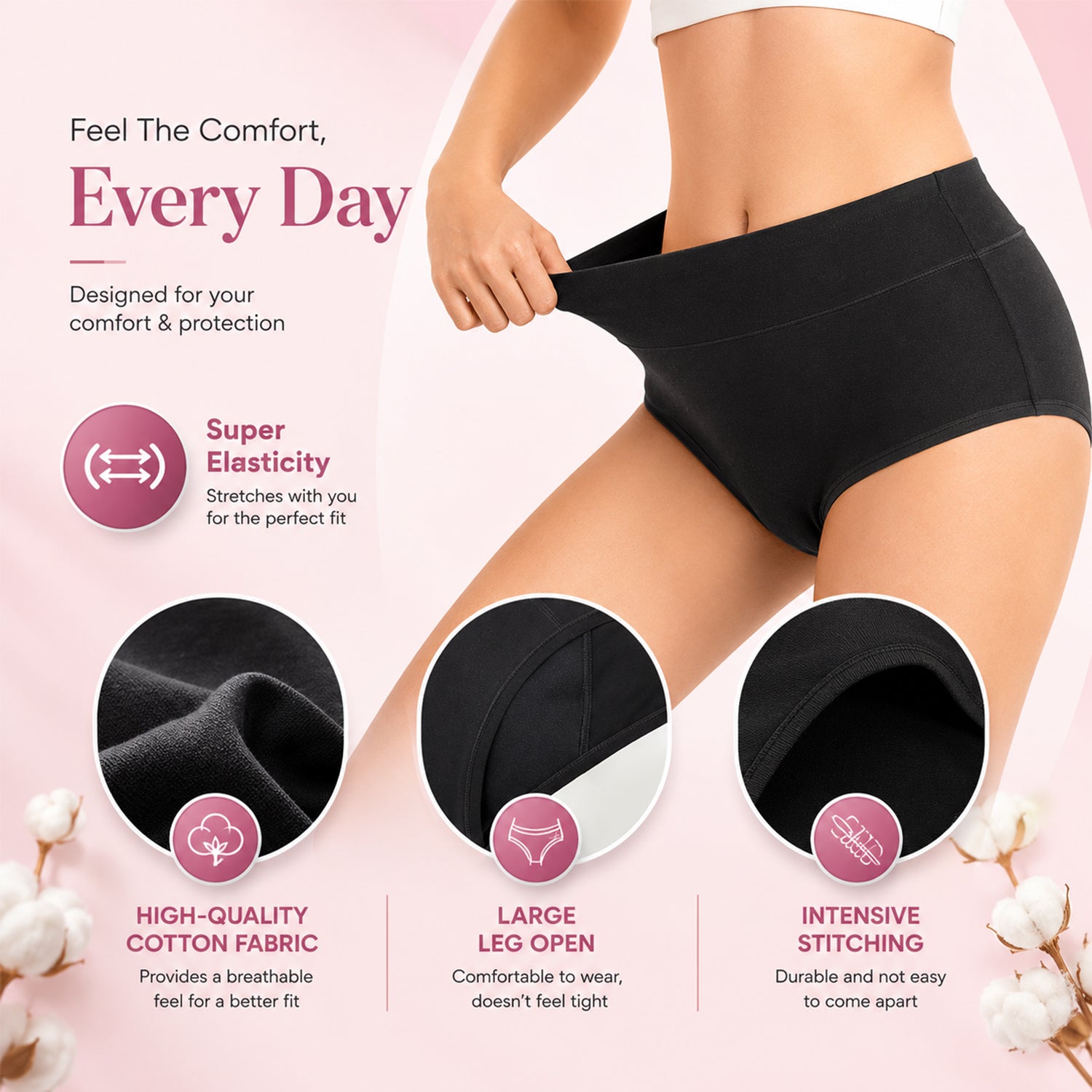 MILDCARES Reusable Period Panty for Women | Hipster Leak-Proof Underwear for Medium to Heavy Flow | 12-Hour Absorbent Full Coverage | Comfortable Maternity & Postpartum Protection – Black