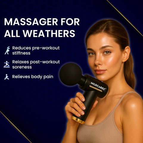 Mildcares Full Body Massage Gun for Pain Relief | Deep Tissue Percussion Massager |4 Heads 6-Speed, | 3200 RPM Motor | Type-C Rechargeable | Ultra Quiet & Portable Massager