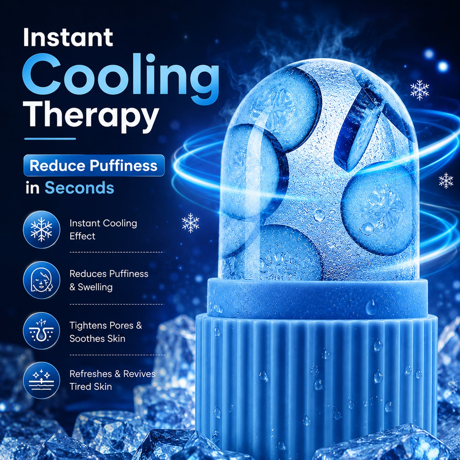 Face Ice Roller for Puffy Eyes, Acne & Skin Tightening | Reusable Cold Therapy Massager