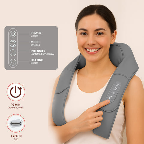 MildCares Rechargeable 4D Shiatsu Neck & Shoulder Massager with Heat Therapy – Ideal for Neck, Shoulders & Back