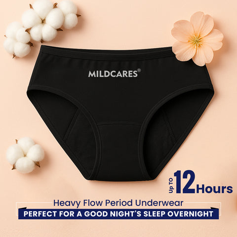 MILDCARES Reusable Period Panty for Women | Hipster Leak-Proof Underwear for Medium to Heavy Flow | 12-Hour Absorbent Full Coverage | Comfortable Maternity & Postpartum Protection – Black
