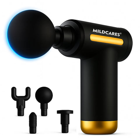 Mildcares Full Body Massage Gun for Pain Relief | Deep Tissue Percussion Massager |4 Heads 6-Speed, | 3200 RPM Motor | Type-C Rechargeable | Ultra Quiet & Portable Massager