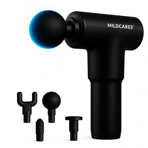 Mildcares Full Body Massager Gun for Pain Relief | Deep Tissue Therapy | 6-Speed Settings, 4 Heads, Rechargeable Silent Motor – Electric Massager for Pain Relief Massager  (Black)