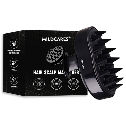 MildCares Mouse Scalp Massager (Black) | Soft Silicone Bristles Comb for Gentle Scalp Exfoliation, Deep Cleaning & Relaxing Dry/Wet Head Massage | All Hair Types | Shampoo Brush for Men & Women