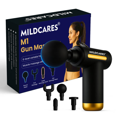 Mildcares Full Body Massage Gun for Pain Relief | Deep Tissue Percussion Massager |4 Heads 6-Speed, | 3200 RPM Motor | Type-C Rechargeable | Ultra Quiet & Portable Massager