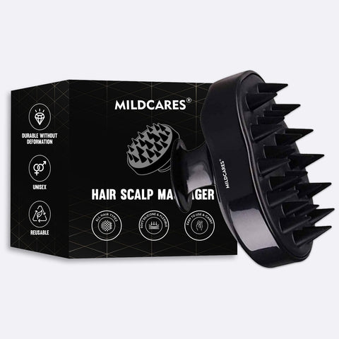 MildCares Mouse Scalp Massager (Black) | Soft Silicone Bristles Comb for Gentle Scalp Exfoliation, Deep Cleaning & Relaxing Dry/Wet Head Massage | All Hair Types | Shampoo Brush for Men & Women