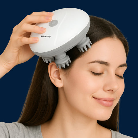 MildCares Smart Scalp Massager | Rechargeable & Portable Head Massager with 4 Rotating Nodes for Hair Growth, Relaxation & Stress Relief Massager