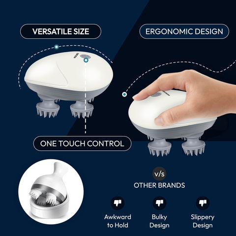 MildCares Smart Scalp Massager | Rechargeable & Portable Head Massager with 4 Rotating Nodes for Hair Growth, Relaxation & Stress Relief Massager