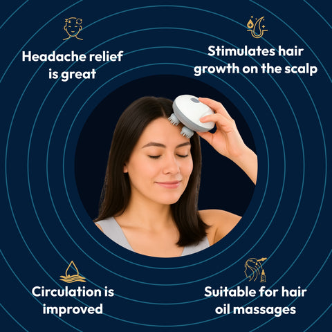 MildCares Smart Scalp Massager | Rechargeable & Portable Head Massager with 4 Rotating Nodes for Hair Growth, Relaxation & Stress Relief Massager