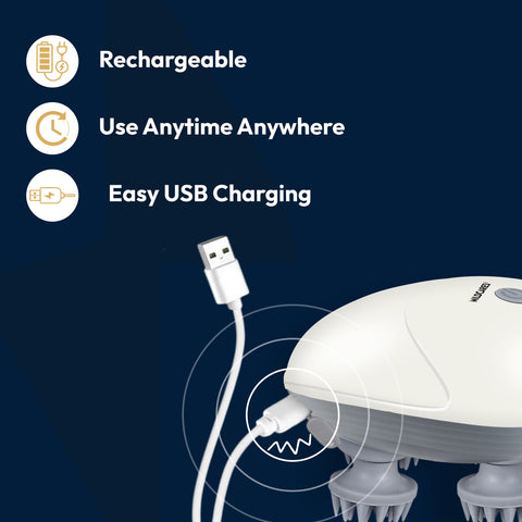 MildCares Smart Scalp Massager | Rechargeable & Portable Head Massager with 4 Rotating Nodes for Hair Growth, Relaxation & Stress Relief Massager