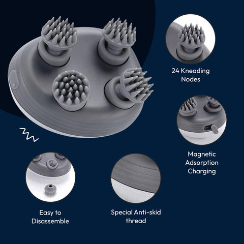 MildCares Smart Scalp Massager | Rechargeable & Portable Head Massager with 4 Rotating Nodes for Hair Growth, Relaxation & Stress Relief Massager