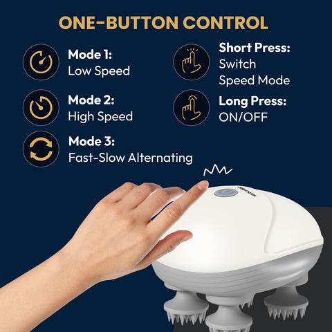 MildCares Smart Scalp Massager | Rechargeable & Portable Head Massager with 4 Rotating Nodes for Hair Growth, Relaxation & Stress Relief Massager