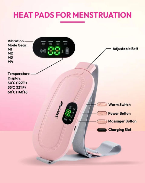 Mildcares Period Pain Relief Massager with Heating Pad | Cordless Menstrual Cramp Belt for Women & Girls Rechargeable Electric Massager Portable & Adjustable Heat Therapy Massager