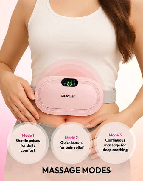Mildcares Period Pain Relief Massager with Heating Pad | Cordless Menstrual Cramp Belt for Women & Girls Rechargeable Electric Massager Portable & Adjustable Heat Therapy Massager